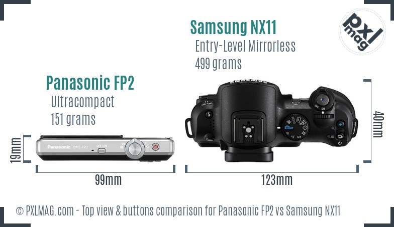 Panasonic FP2 vs Samsung NX11 top view buttons comparison