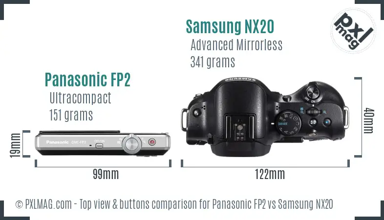 Panasonic FP2 vs Samsung NX20 top view buttons comparison