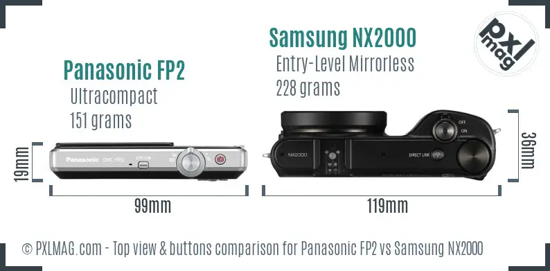 Panasonic FP2 vs Samsung NX2000 top view buttons comparison Panasonic FP2 vs Samsung NX2000 top view buttons comparison