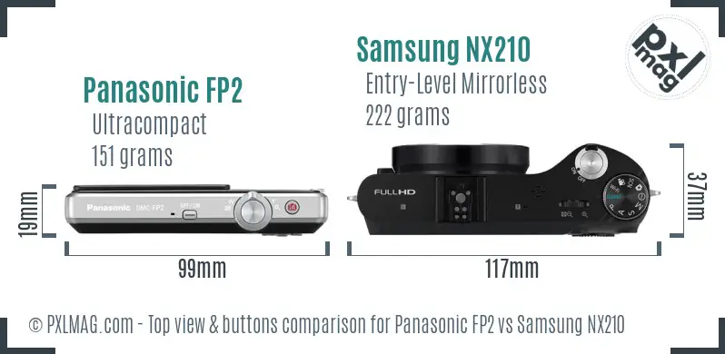 Panasonic FP2 vs Samsung NX210 top view buttons comparison