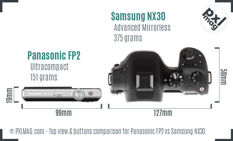 Panasonic FP2 vs Samsung NX30 top view buttons comparison