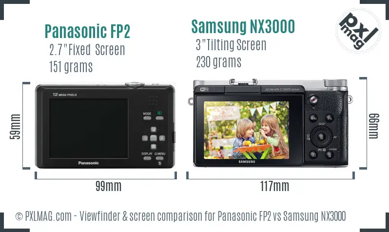 Panasonic FP2 vs Samsung NX3000 Screen and Viewfinder comparison