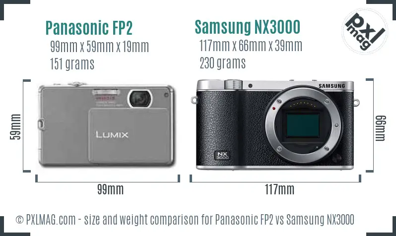 Panasonic FP2 vs Samsung NX3000 size comparison