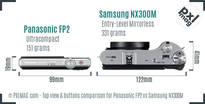 Panasonic FP2 vs Samsung NX300M top view buttons comparison