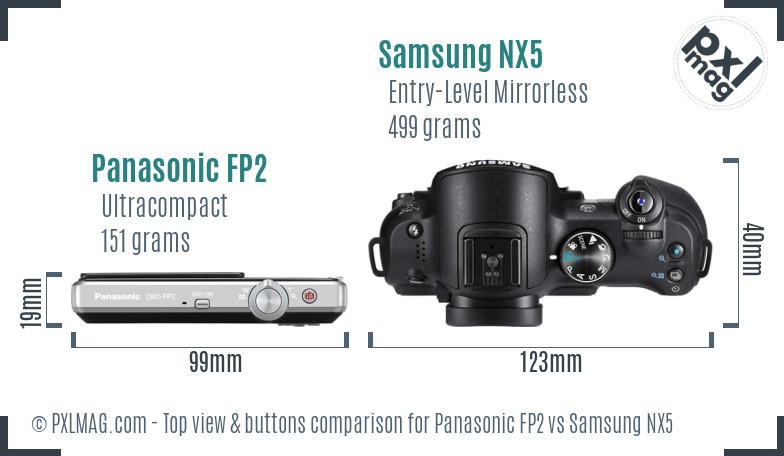 Panasonic FP2 vs Samsung NX5 top view buttons comparison