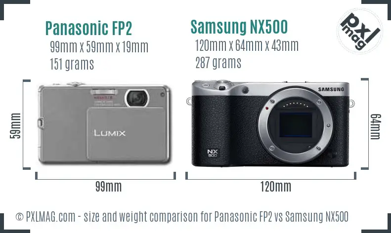 Panasonic FP2 vs Samsung NX500 size comparison