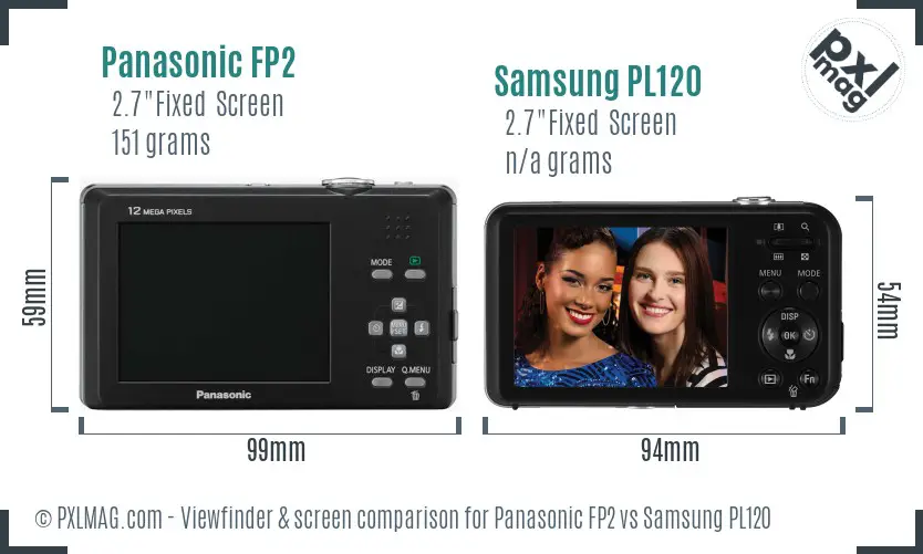 Panasonic FP2 vs Samsung PL120 Screen and Viewfinder comparison