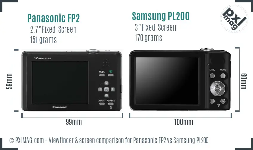 Panasonic FP2 vs Samsung PL200 Screen and Viewfinder comparison