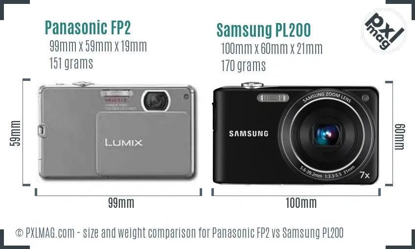 Panasonic FP2 vs Samsung PL200 size comparison