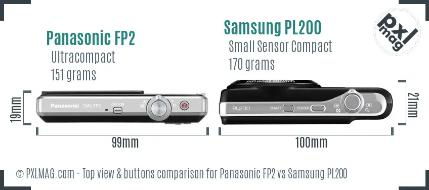 Panasonic FP2 vs Samsung PL200 top view buttons comparison