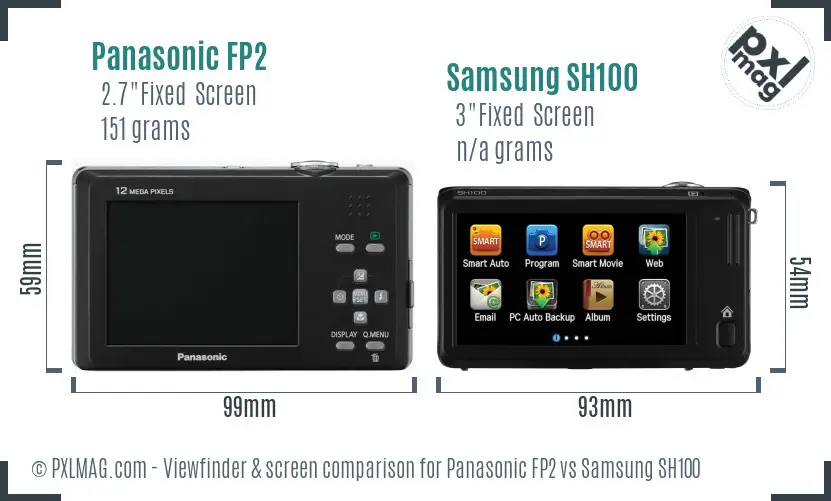 Panasonic FP2 vs Samsung SH100 Screen and Viewfinder comparison Panasonic FP2 vs Samsung SH100 Screen and Viewfinder comparison