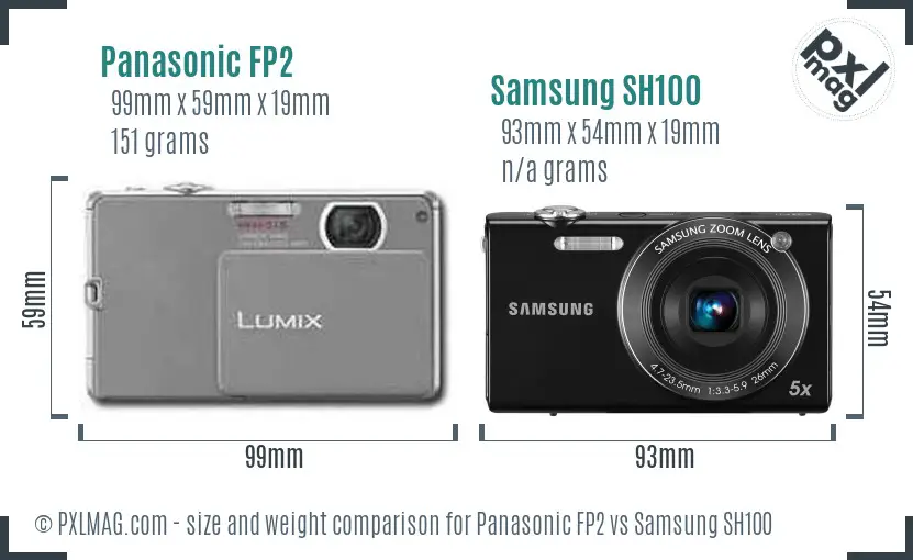 Panasonic FP2 vs Samsung SH100 size comparison Panasonic FP2 vs Samsung SH100 size comparison