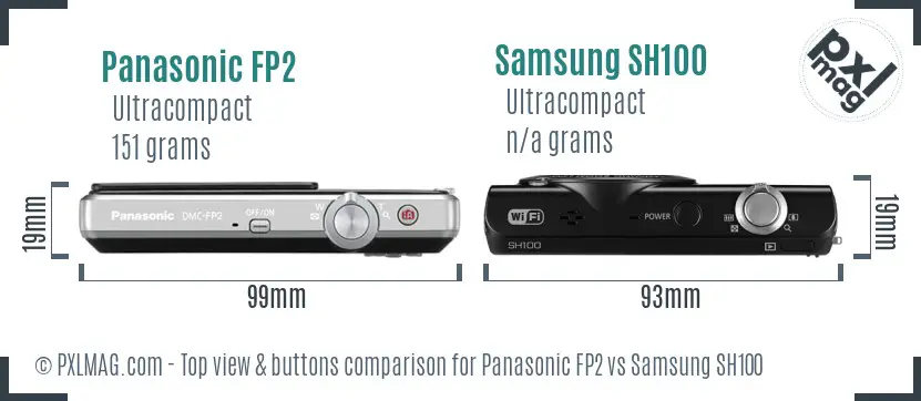 Panasonic FP2 vs Samsung SH100 top view buttons comparison Panasonic FP2 vs Samsung SH100 top view buttons comparison