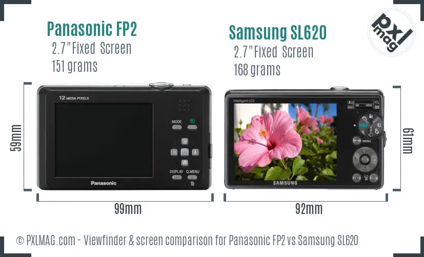 Panasonic FP2 vs Samsung SL620 Screen and Viewfinder comparison