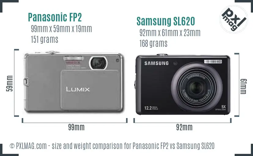 Panasonic FP2 vs Samsung SL620 size comparison