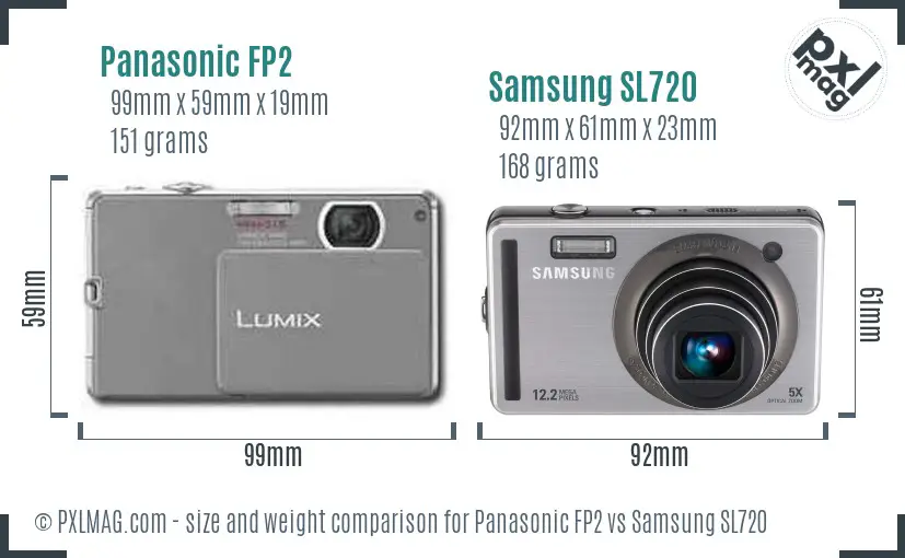 Panasonic FP2 vs Samsung SL720 size comparison