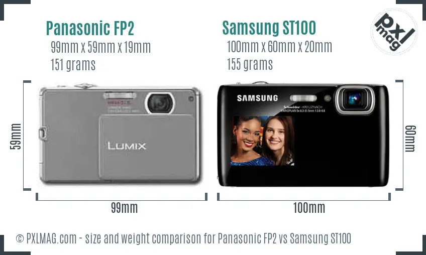 Panasonic FP2 vs Samsung ST100 size comparison