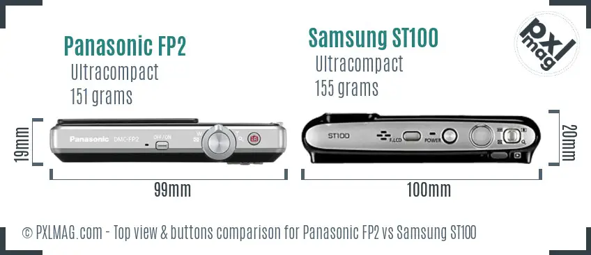 Panasonic FP2 vs Samsung ST100 top view buttons comparison