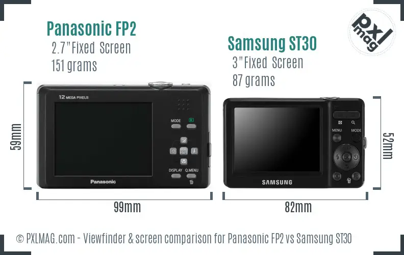 Panasonic FP2 vs Samsung ST30 Screen and Viewfinder comparison