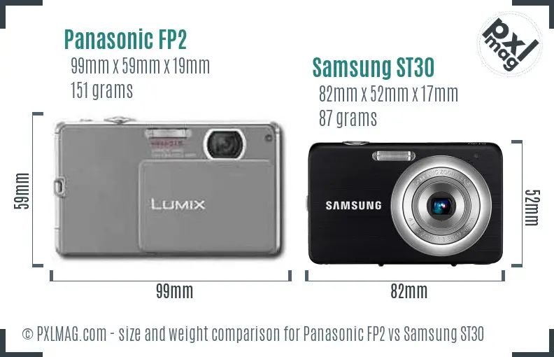 Panasonic FP2 vs Samsung ST30 size comparison
