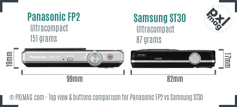 Panasonic FP2 vs Samsung ST30 top view buttons comparison
