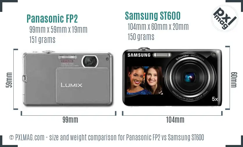 Panasonic FP2 vs Samsung ST600 size comparison