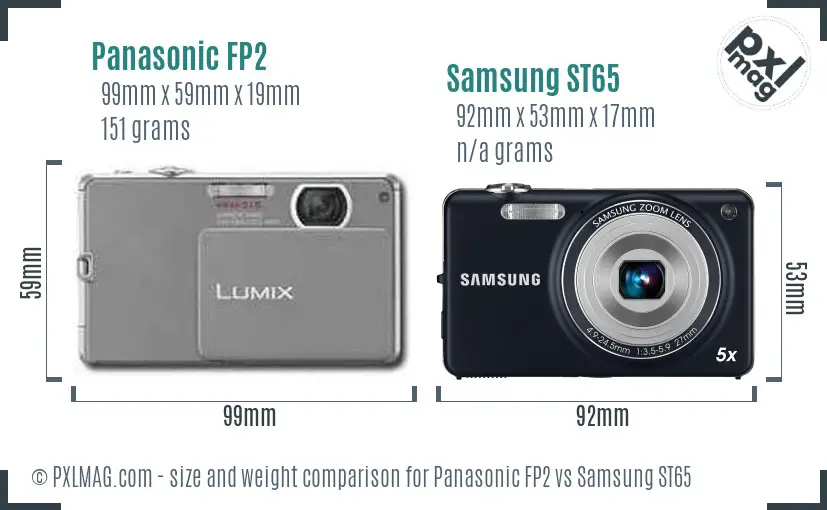 Panasonic FP2 vs Samsung ST65 size comparison