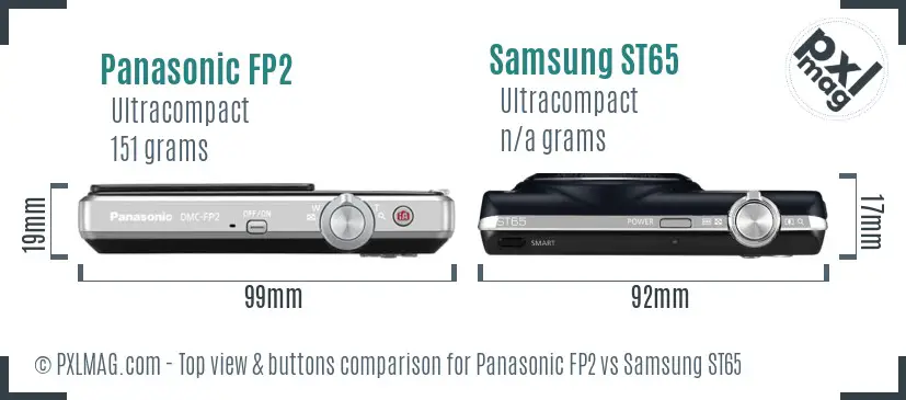 Panasonic FP2 vs Samsung ST65 top view buttons comparison