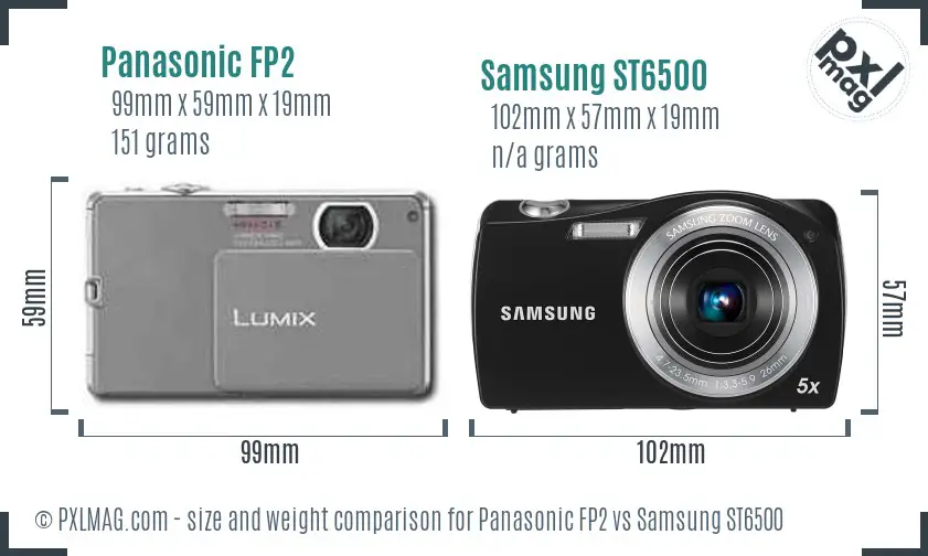 Panasonic FP2 vs Samsung ST6500 size comparison