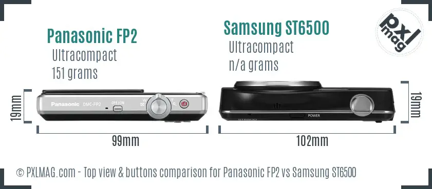 Panasonic FP2 vs Samsung ST6500 top view buttons comparison