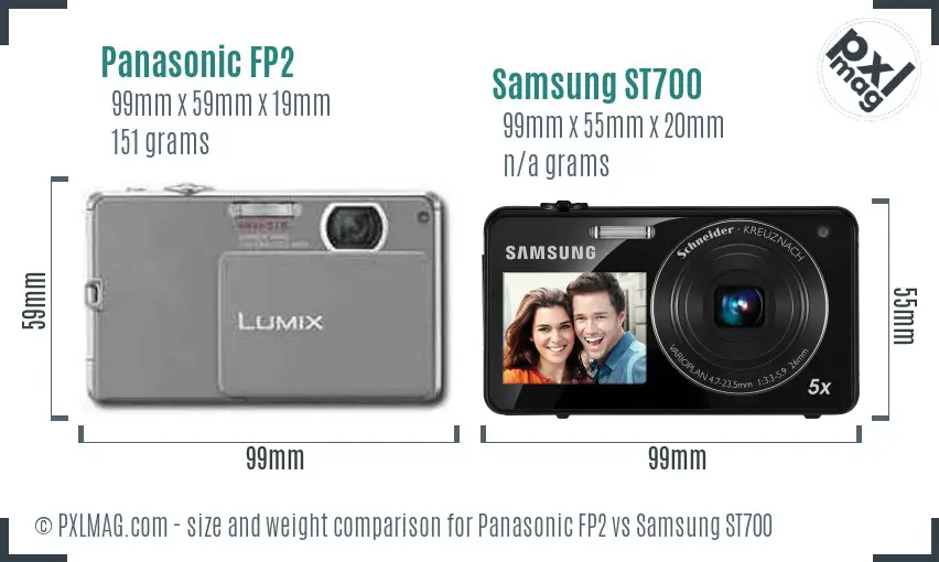 Panasonic FP2 vs Samsung ST700 size comparison