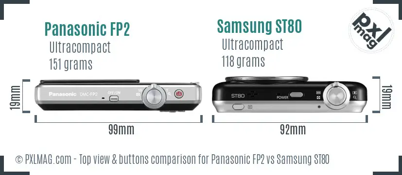 Panasonic FP2 vs Samsung ST80 top view buttons comparison