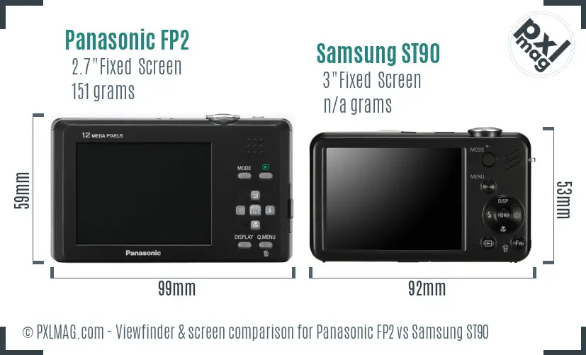 Panasonic FP2 vs Samsung ST90 Screen and Viewfinder comparison