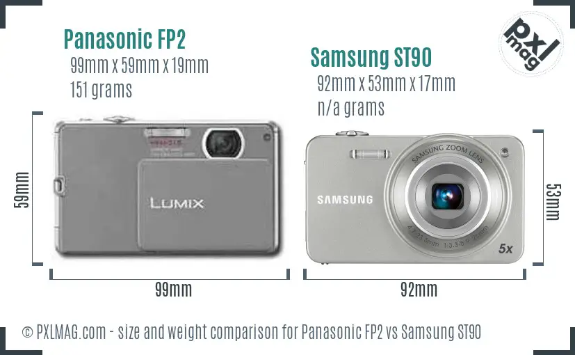 Panasonic FP2 vs Samsung ST90 size comparison