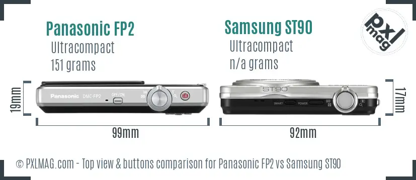 Panasonic FP2 vs Samsung ST90 top view buttons comparison