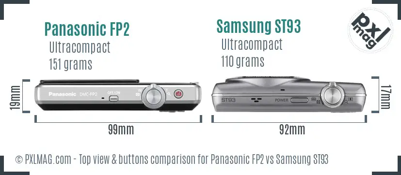 Panasonic FP2 vs Samsung ST93 top view buttons comparison
