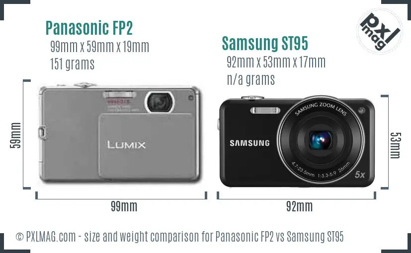 Panasonic FP2 vs Samsung ST95 size comparison