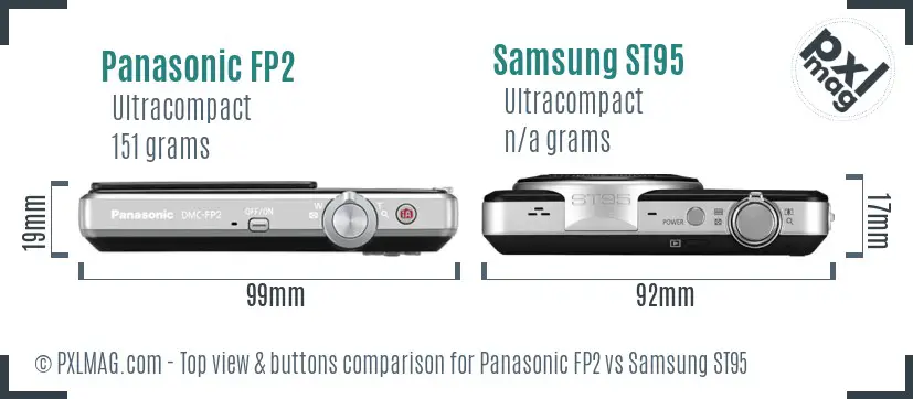 Panasonic FP2 vs Samsung ST95 top view buttons comparison