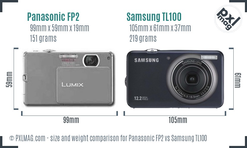 Panasonic FP2 vs Samsung TL100 size comparison