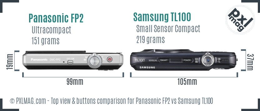 Panasonic FP2 vs Samsung TL100 top view buttons comparison