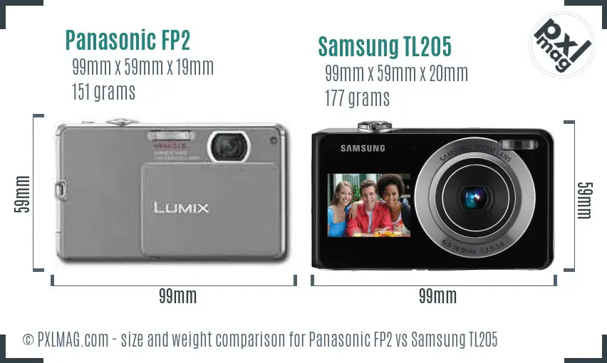 Panasonic FP2 vs Samsung TL205 size comparison