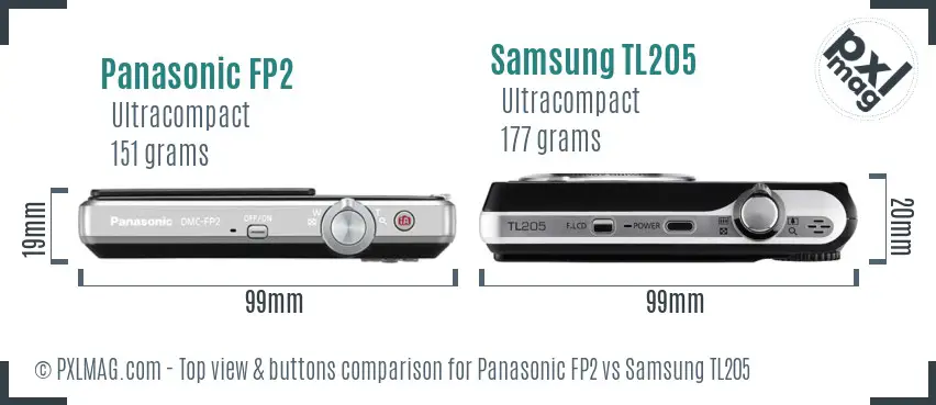 Panasonic FP2 vs Samsung TL205 top view buttons comparison