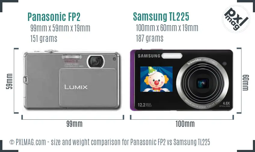 Panasonic FP2 vs Samsung TL225 size comparison