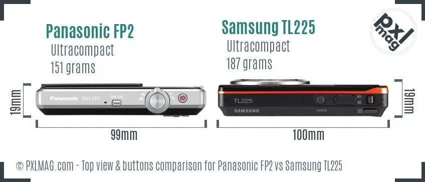 Panasonic FP2 vs Samsung TL225 top view buttons comparison