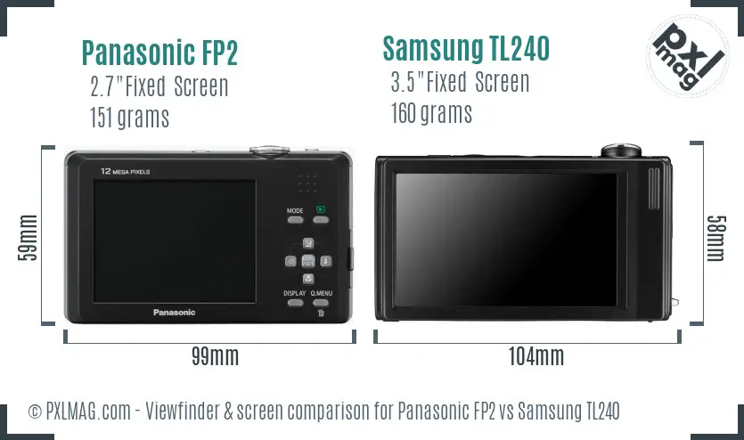 Panasonic FP2 vs Samsung TL240 Screen and Viewfinder comparison