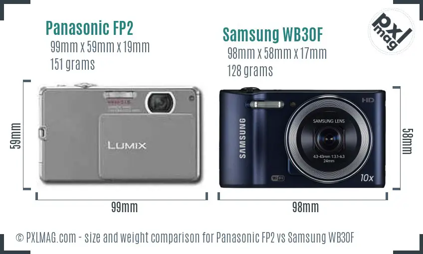 Panasonic FP2 vs Samsung WB30F size comparison