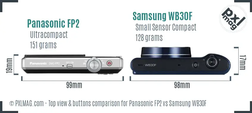 Panasonic FP2 vs Samsung WB30F top view buttons comparison