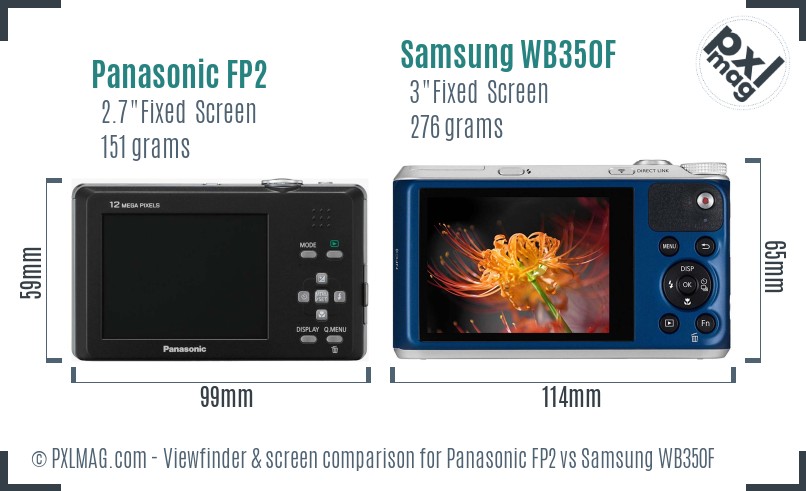 Panasonic FP2 vs Samsung WB350F Screen and Viewfinder comparison