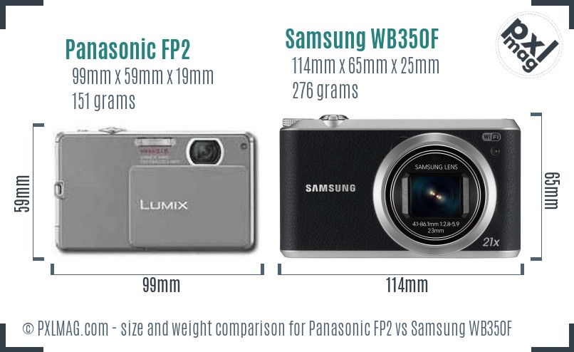 Panasonic FP2 vs Samsung WB350F size comparison