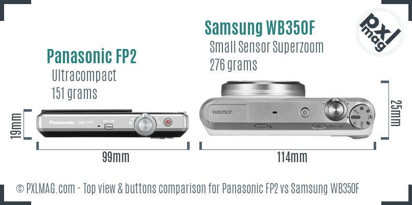 Panasonic FP2 vs Samsung WB350F top view buttons comparison